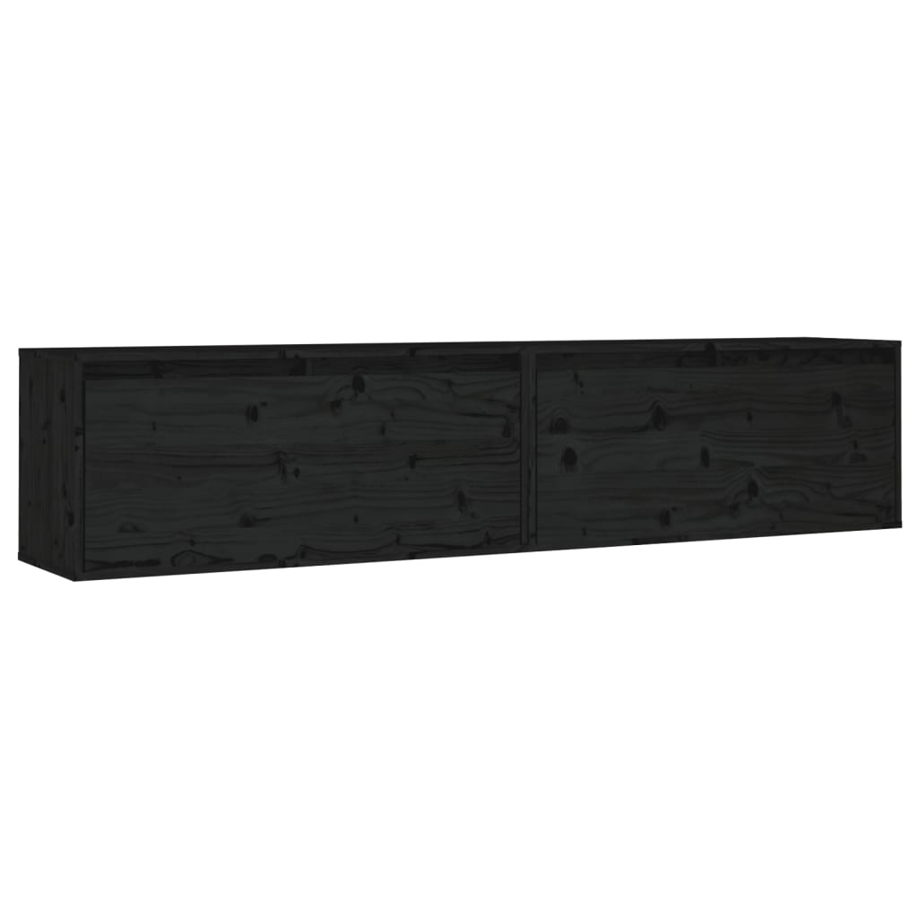 Wandkasten 2 St 80X30X35 Cm Massief Grenenhout Zwart