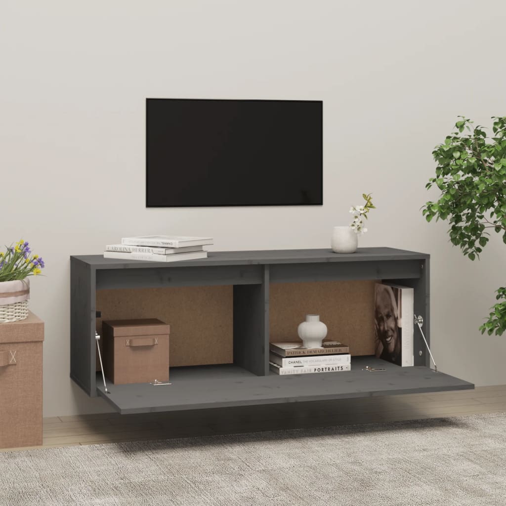 Wandkast 100X30X35 Cm Massief Grenenhout Grijs