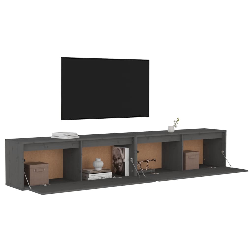 Wandkasten 2 St 100X30X35 Cm Massief Grenenhout Grijs