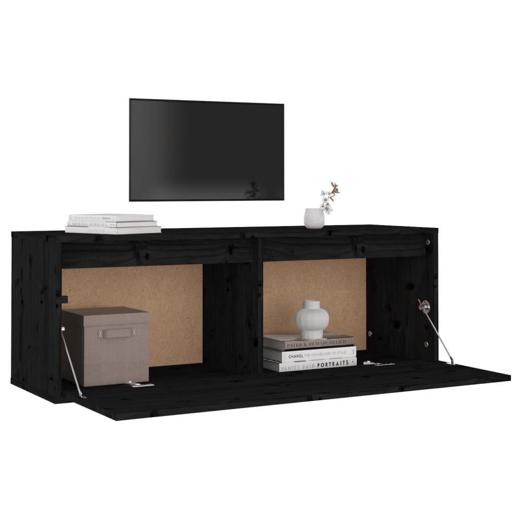 Wandkast 100X30X35 Cm Massief Grenenhout Zwart
