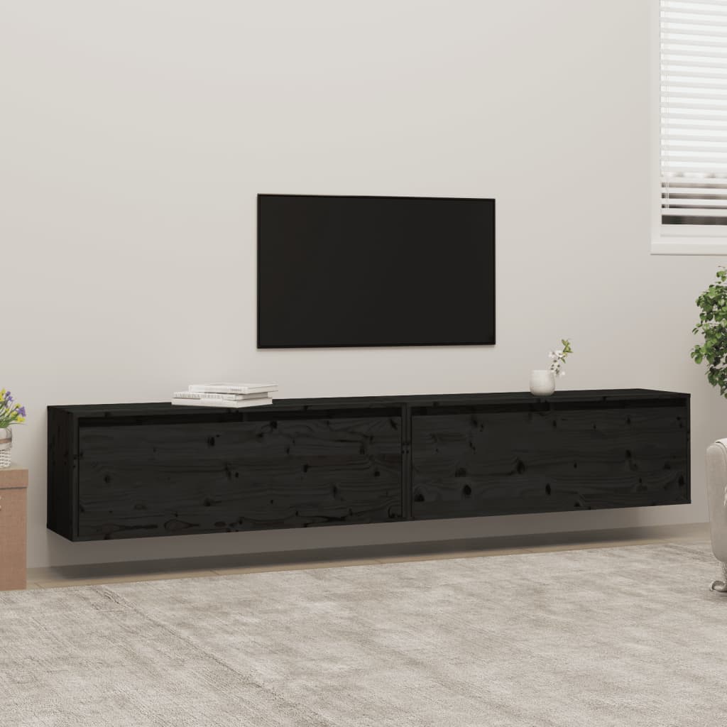 Wandkasten 2 St 100X30X35 Cm Massief Grenenhout Zwart