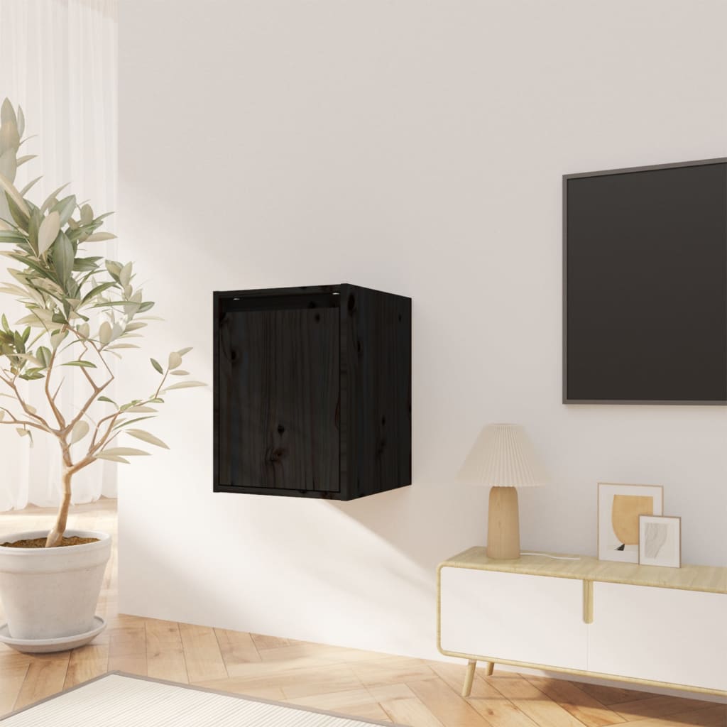 Wandkast 30X30X40 Cm Massief Grenenhout Zwart