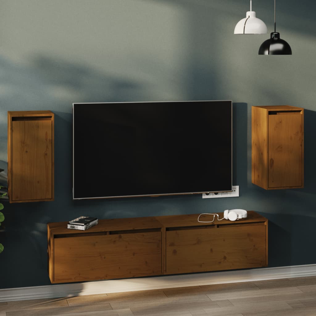 Wandkasten 2 St 30X30X60 Cm Massief Grenenhout Honingbruin