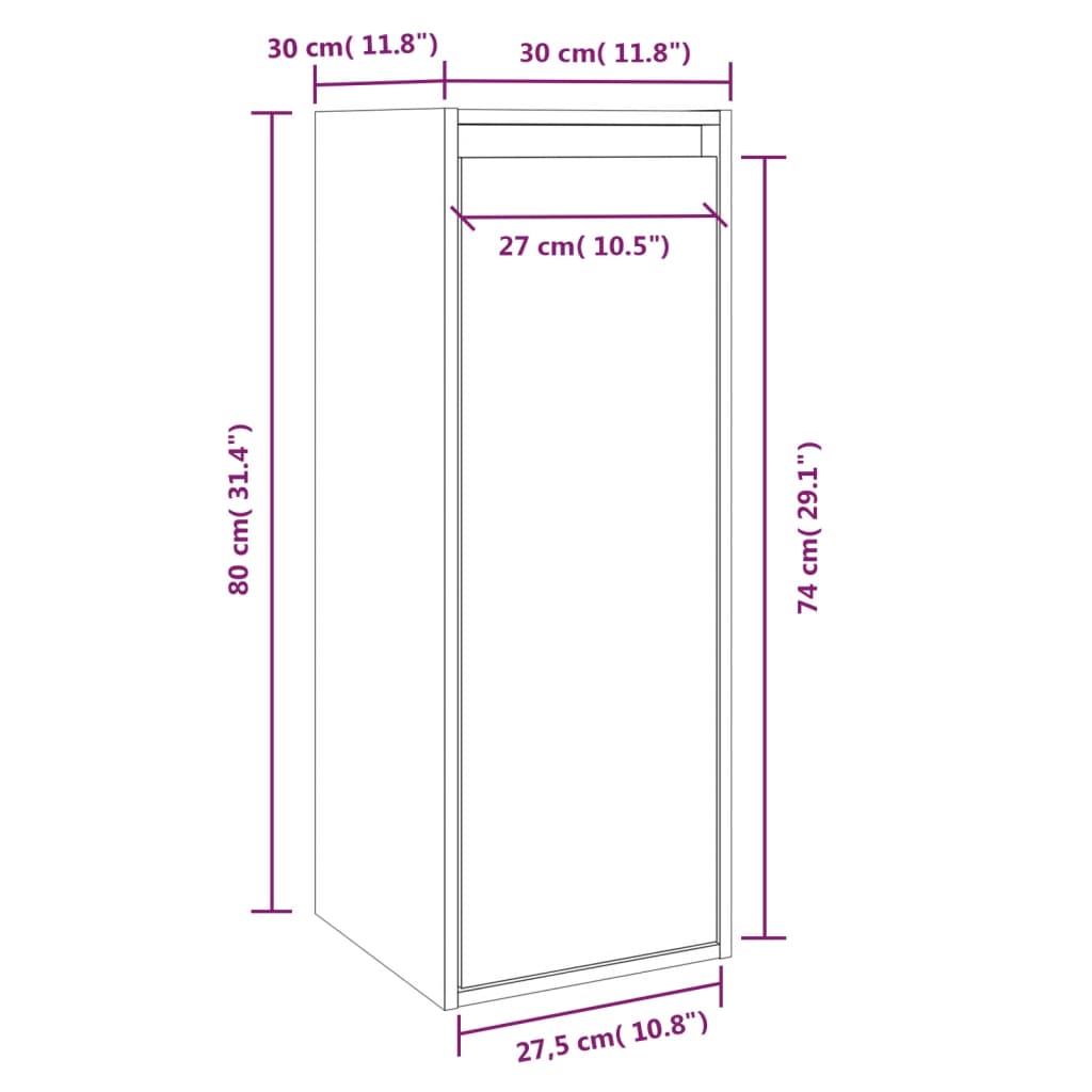 Wandkast 30X30X80 Cm Massief Grenenhout Grijs