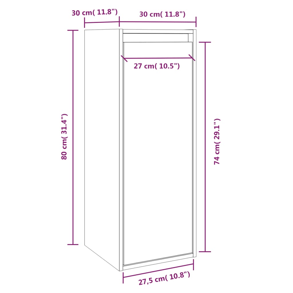 Wandkasten 2 St 30X30X80 Cm Massief Grenenhout Grijs