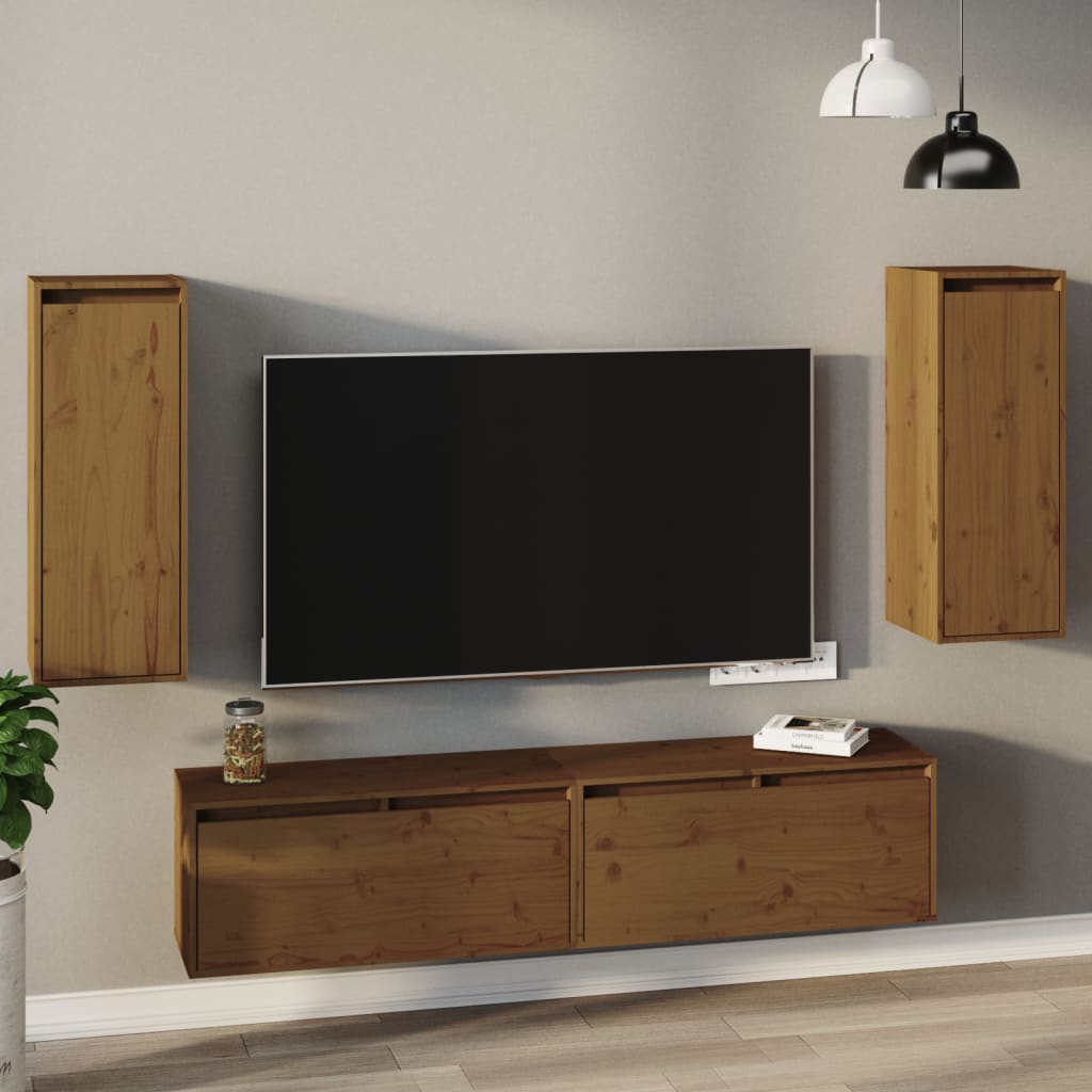 Wandkasten 2 St 30X30X80 Cm Massief Grenenhout Honingbruin