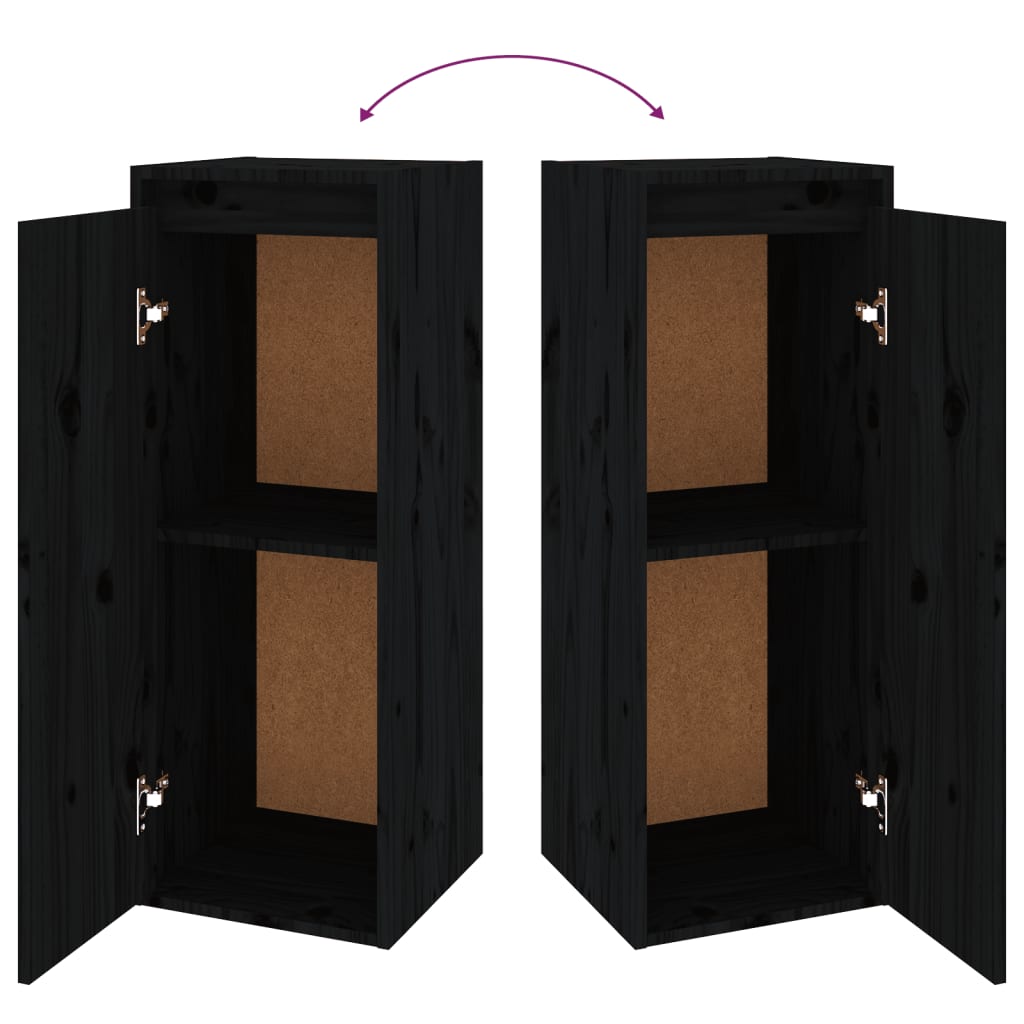 Wandkast 30X30X80 Cm Massief Grenenhout Zwart