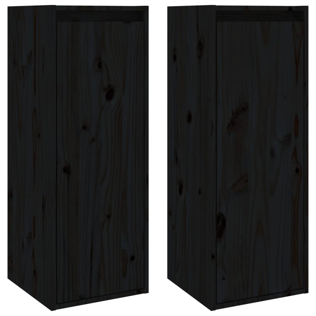 Wandkasten 2 St 30X30X80 Cm Massief Grenenhout Zwart