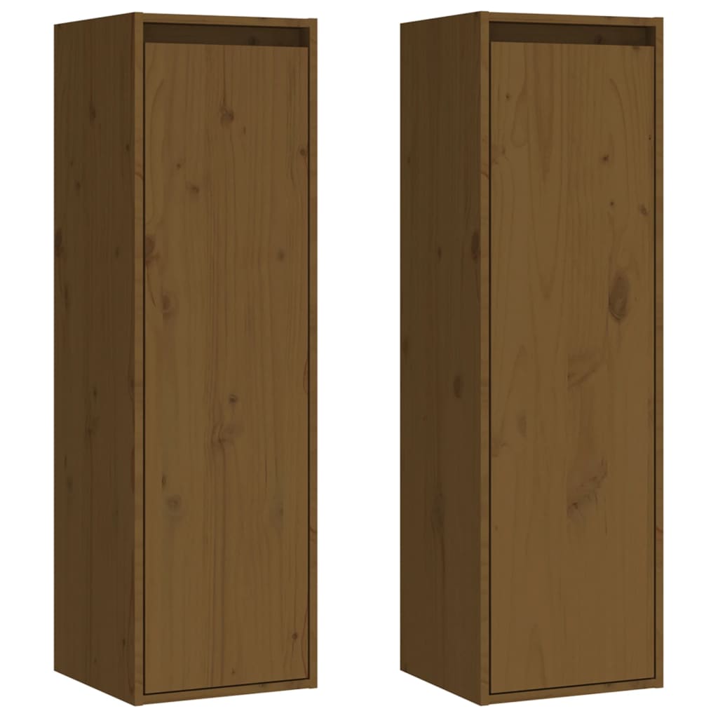 Wandkasten 2 St 30X30X100 Cm Massief Grenenhout Honingbruin
