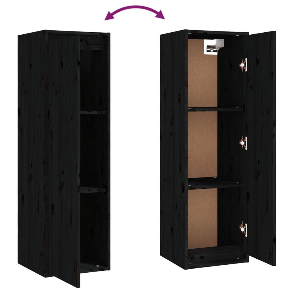 Wandkast 30X30X100 Cm Massief Grenenhout Zwart