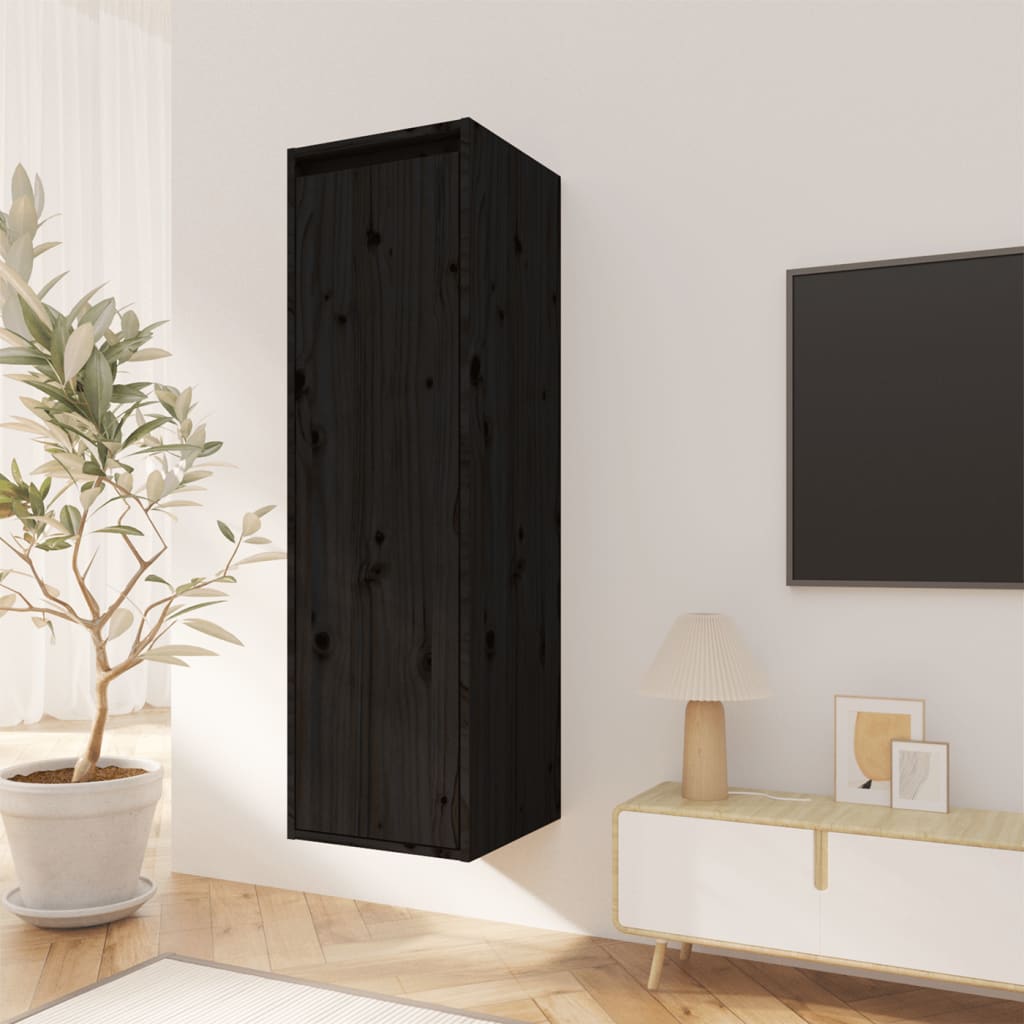 Wandkast 30X30X100 Cm Massief Grenenhout Zwart