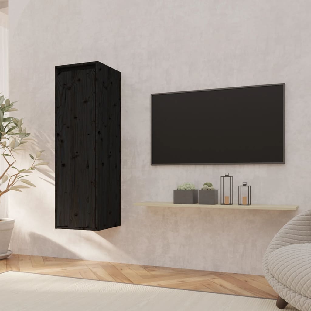 Wandkast 30X30X100 Cm Massief Grenenhout Zwart