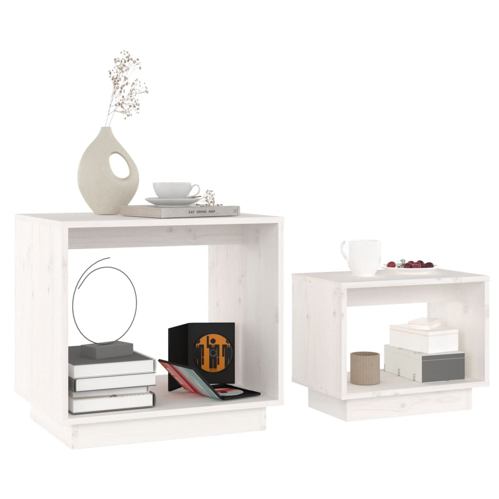 2-Delige Salontafelset Massief Grenenhout Wit
