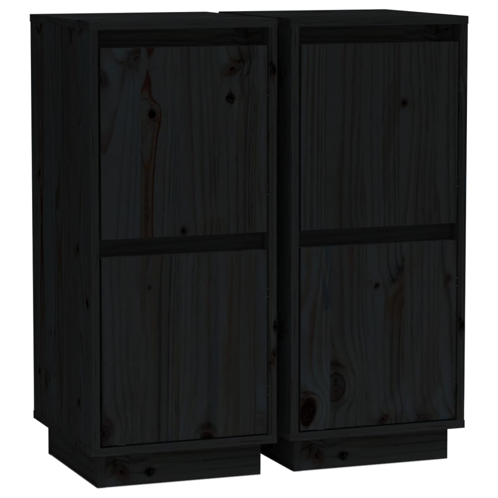 Dressoirs 2 St 31,5X34X75 Cm Massief Grenenhout Zwart