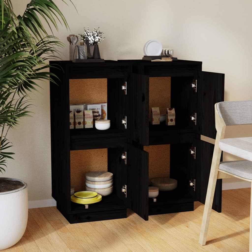Dressoirs 2 St 31,5X34X75 Cm Massief Grenenhout Zwart