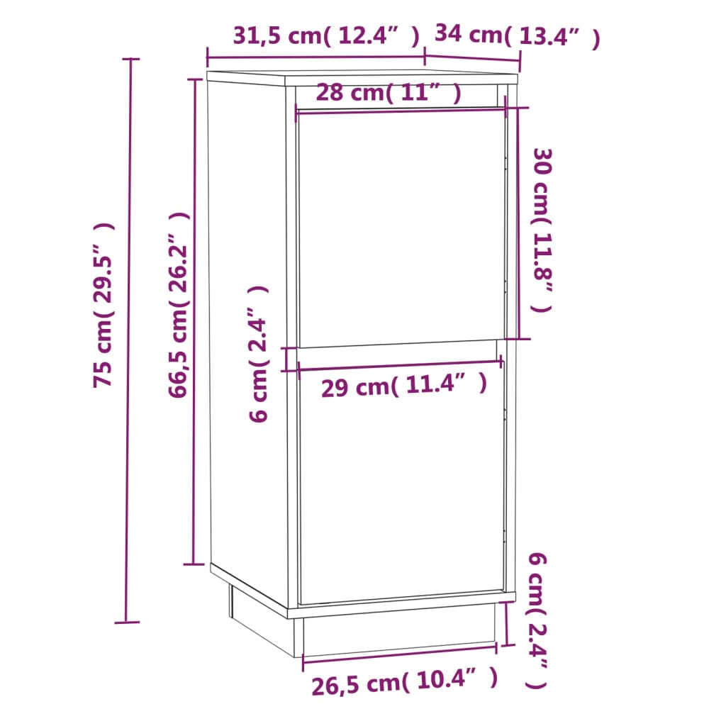 Dressoirs 2 St 31,5X34X75 Cm Massief Grenenhout Zwart