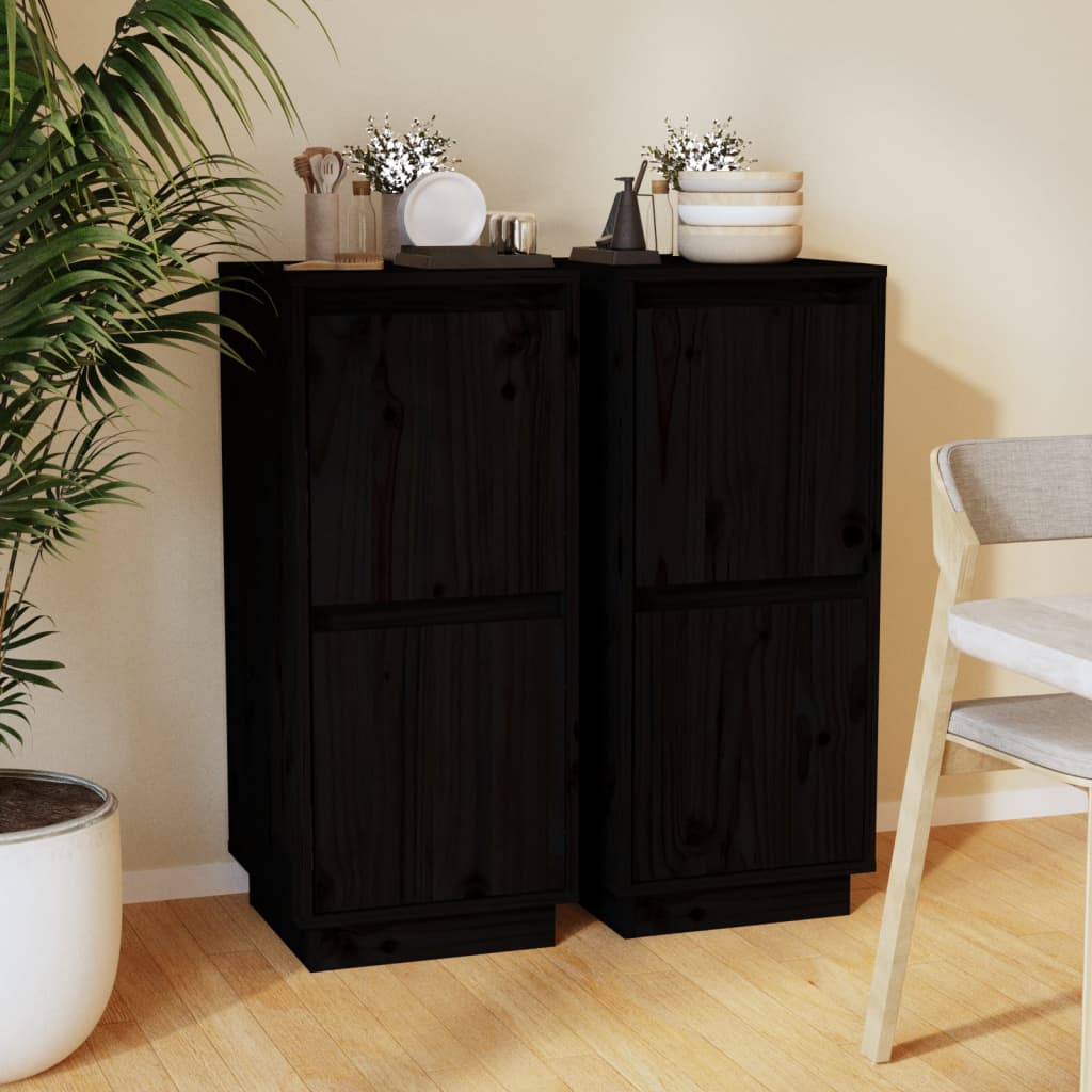 Dressoirs 2 St 31,5X34X75 Cm Massief Grenenhout Zwart