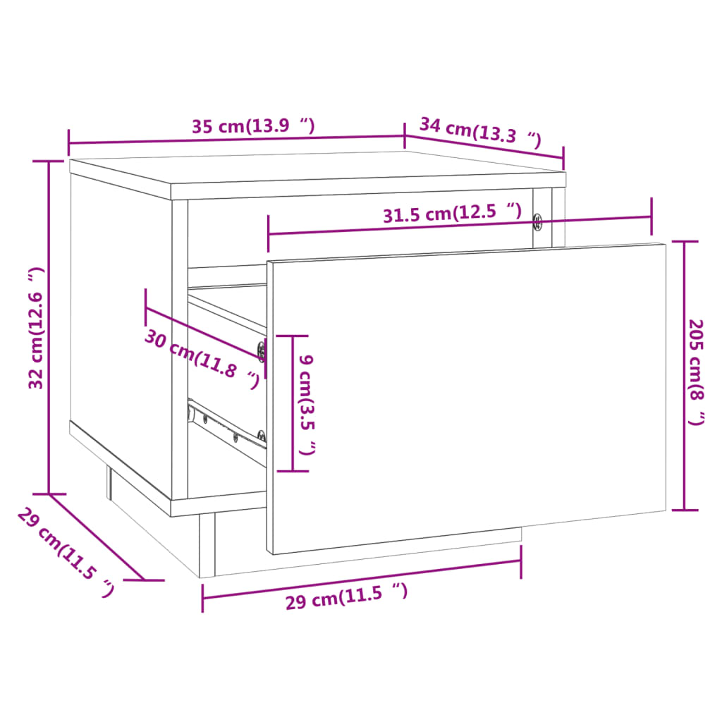 Nachtkastjes 2 St 35X34X32 Cm Massief Grenenhout