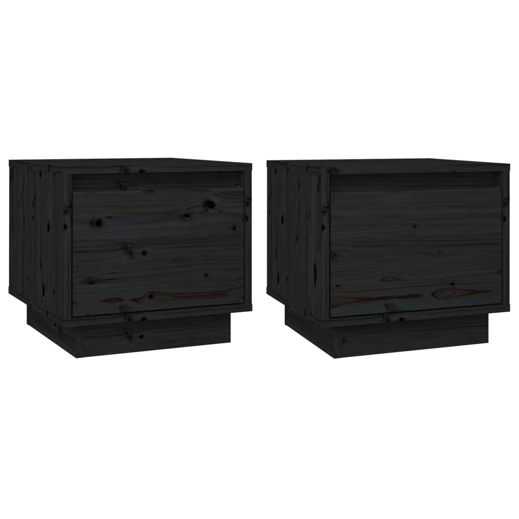 Nachtkastjes 2 St 35X34X32 Cm Massief Grenenhout Zwart