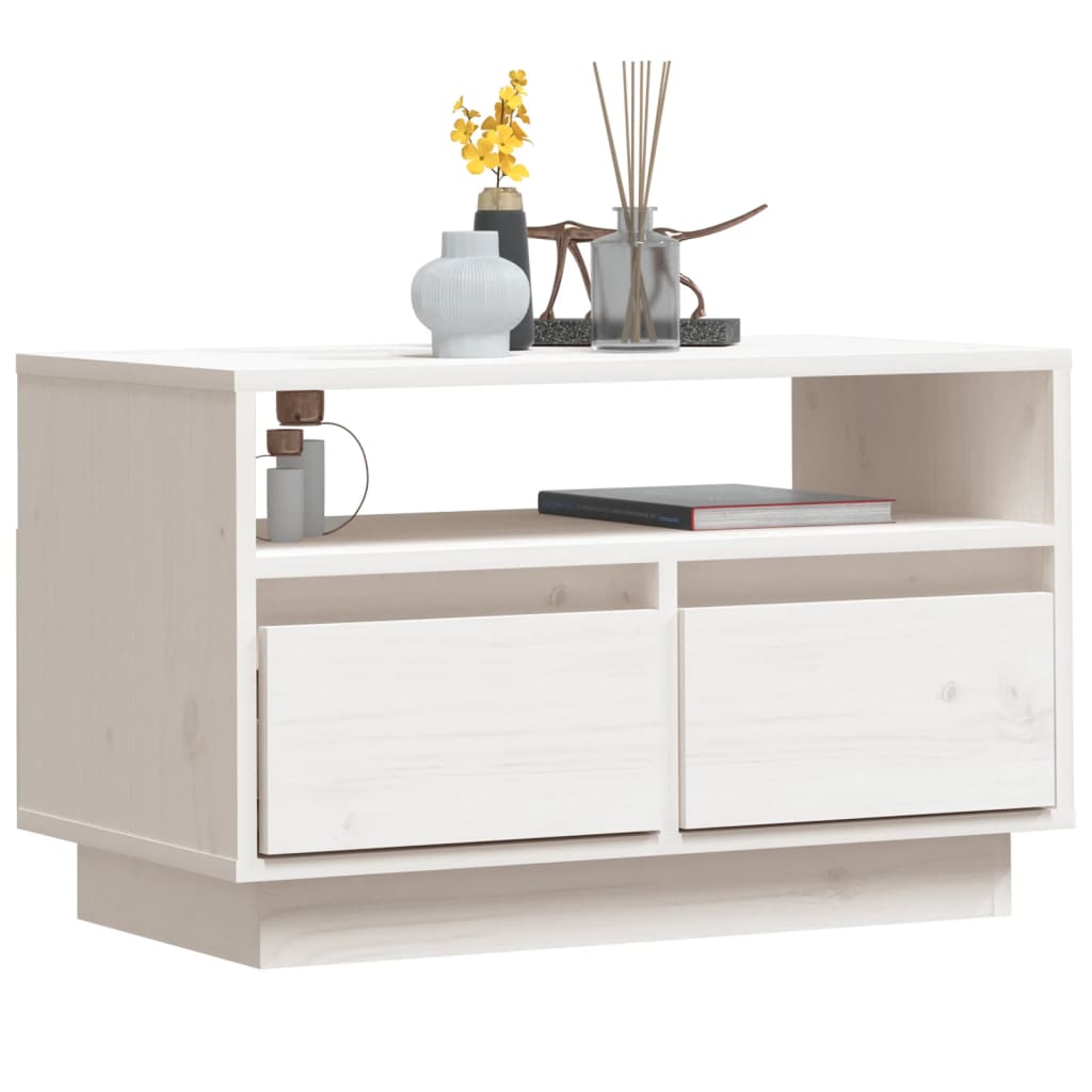 Tv-Meubel 60X35X37 Cm Massief Grenenhout Wit