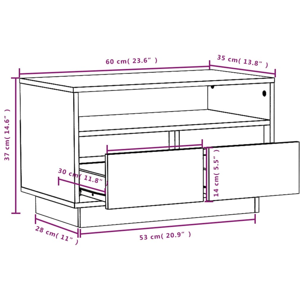 Tv-Meubel 60X35X37 Cm Massief Grenenhout Grijs