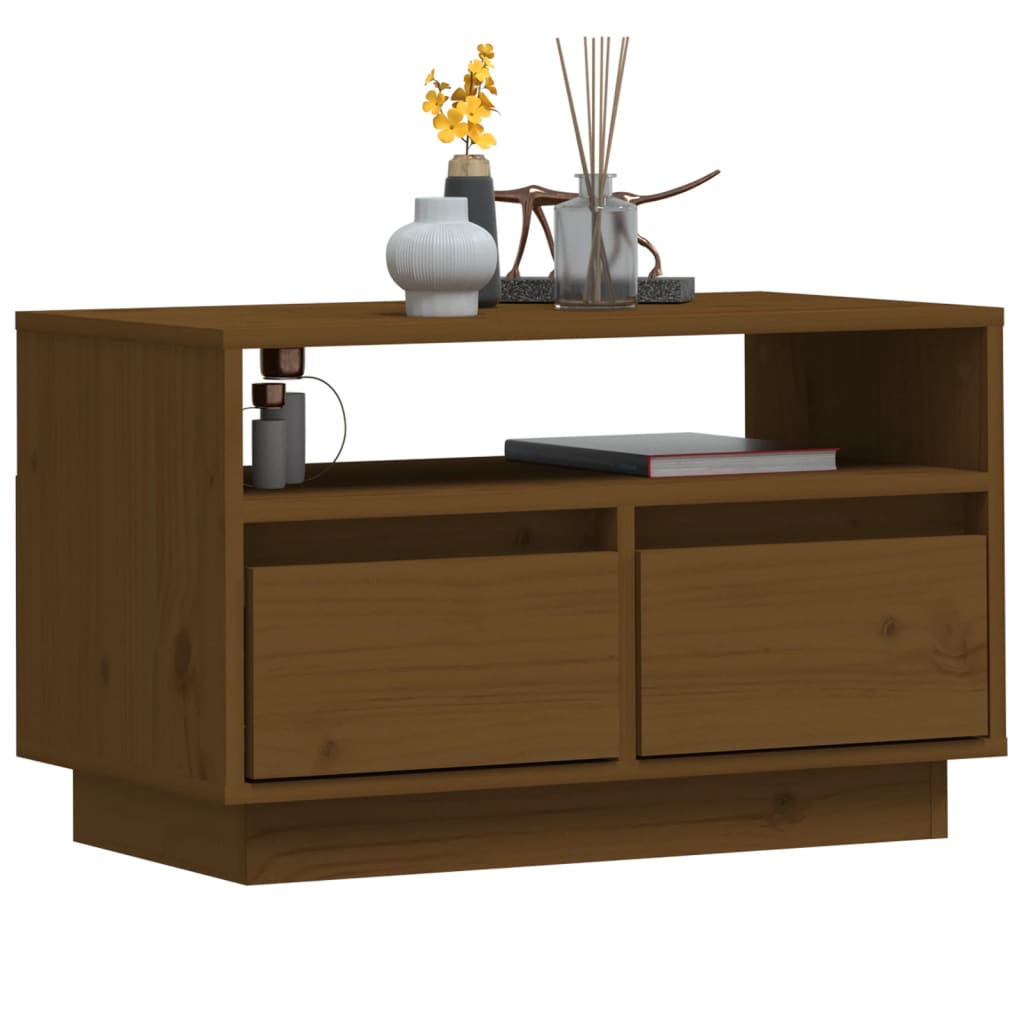Tv-Meubel 60X35X37 Cm Massief Grenenhout Honingbruin