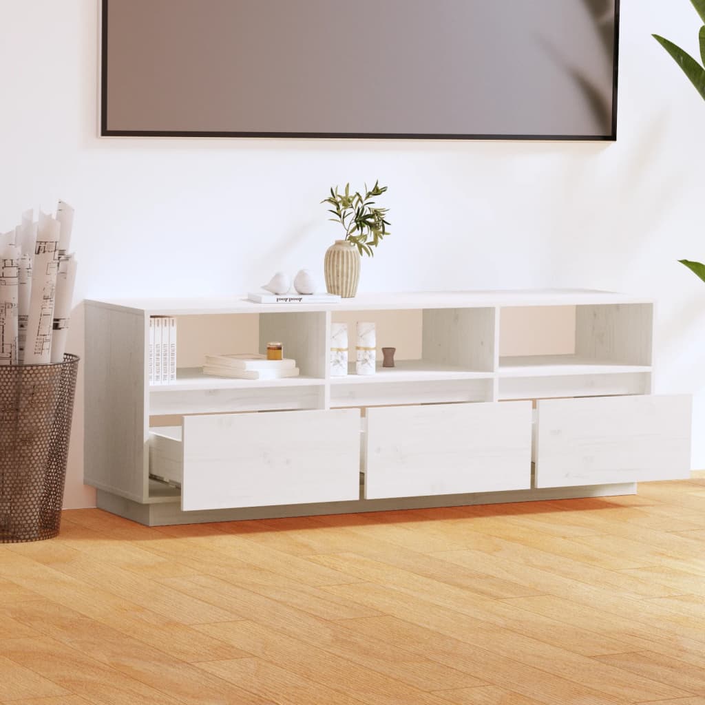 Tv-Meubel 140X37X50 Cm Massief Grenenhout Wit