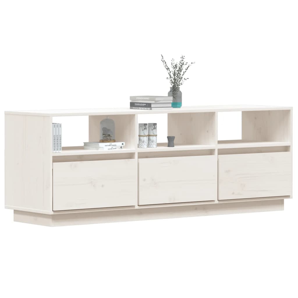 Tv-Meubel 140X37X50 Cm Massief Grenenhout Wit