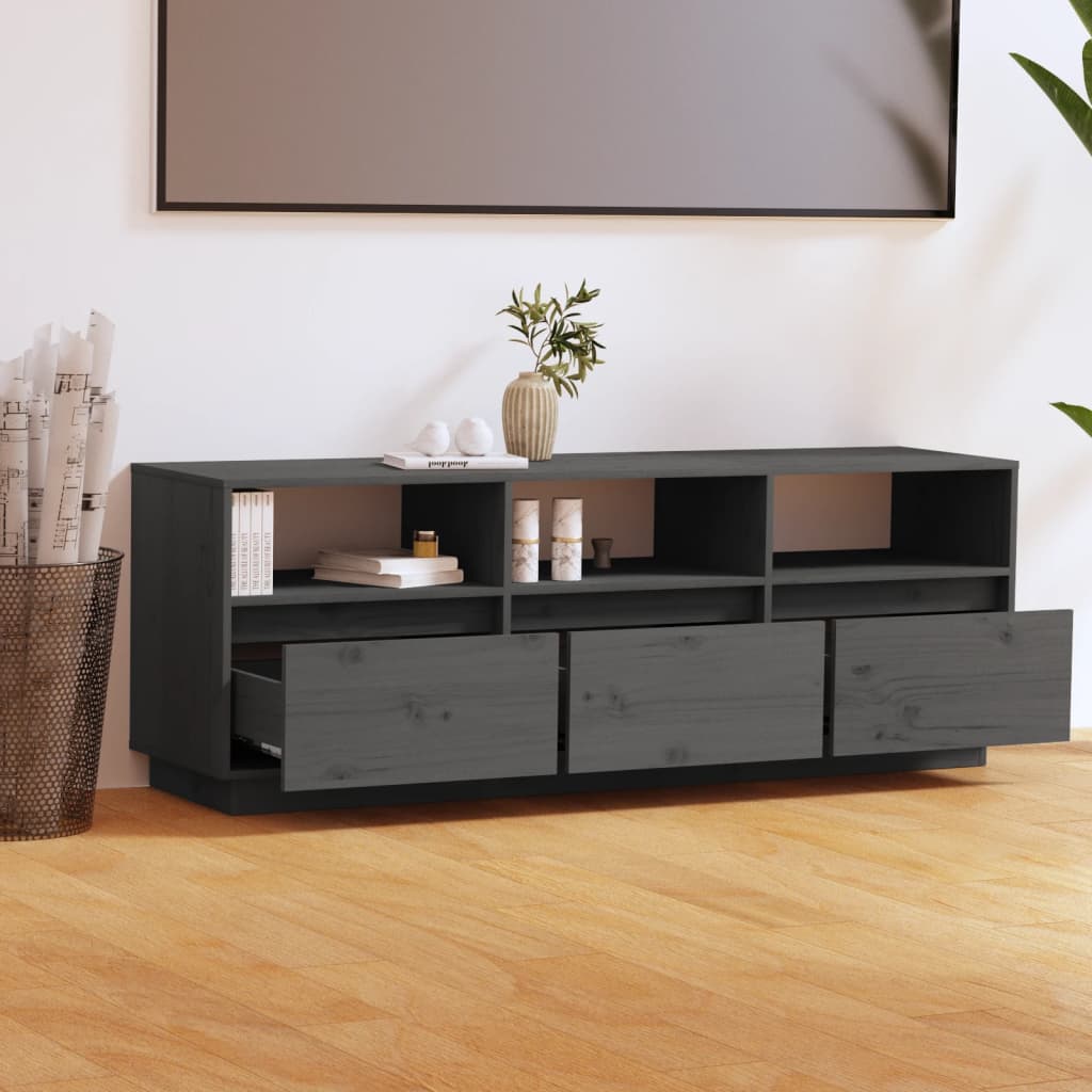 Tv-Meubel 140X37X50 Cm Massief Grenenhout Grijs