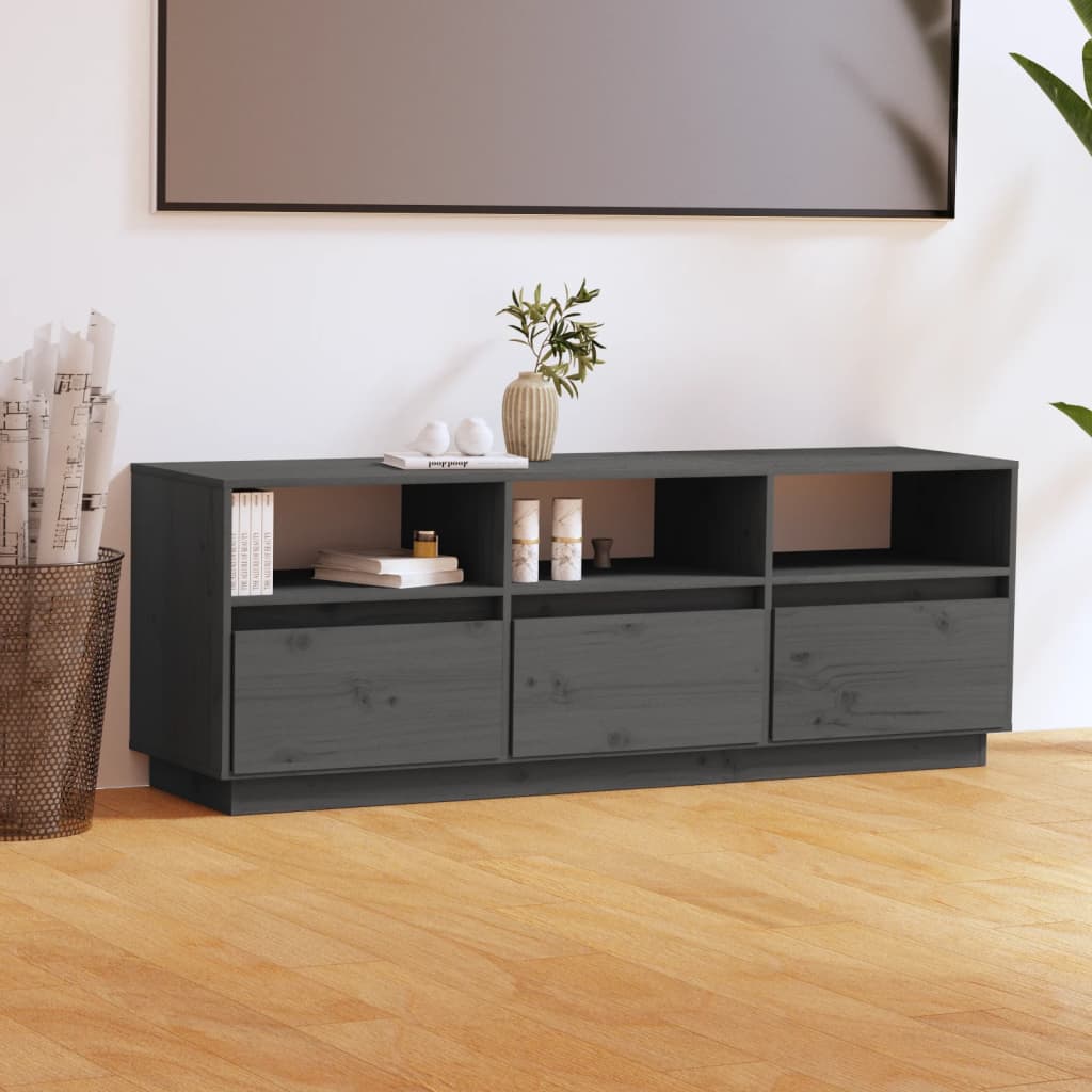 Tv-Meubel 140X37X50 Cm Massief Grenenhout Grijs