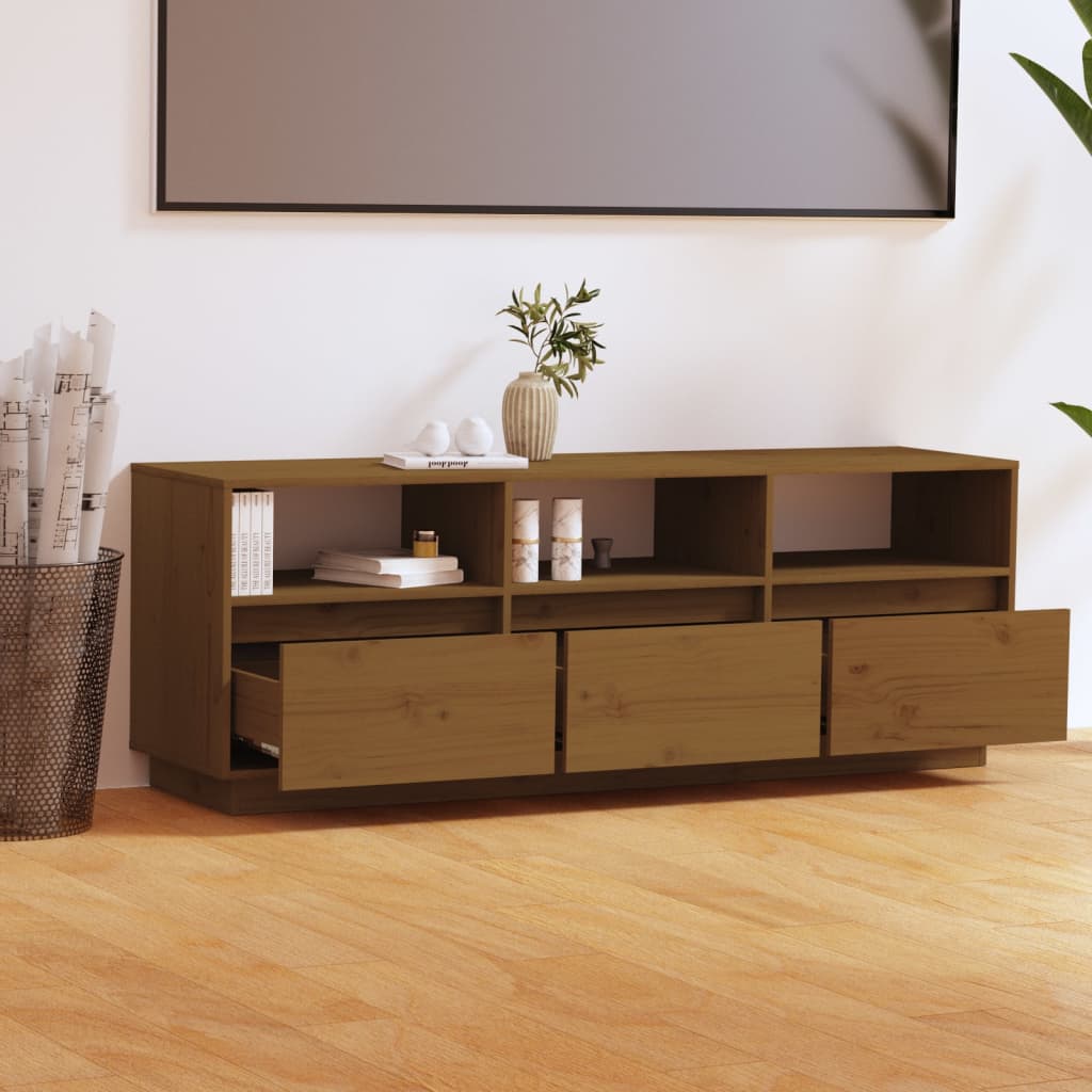 Tv-Meubel 140X37X50 Cm Massief Grenenhout Honingbruin