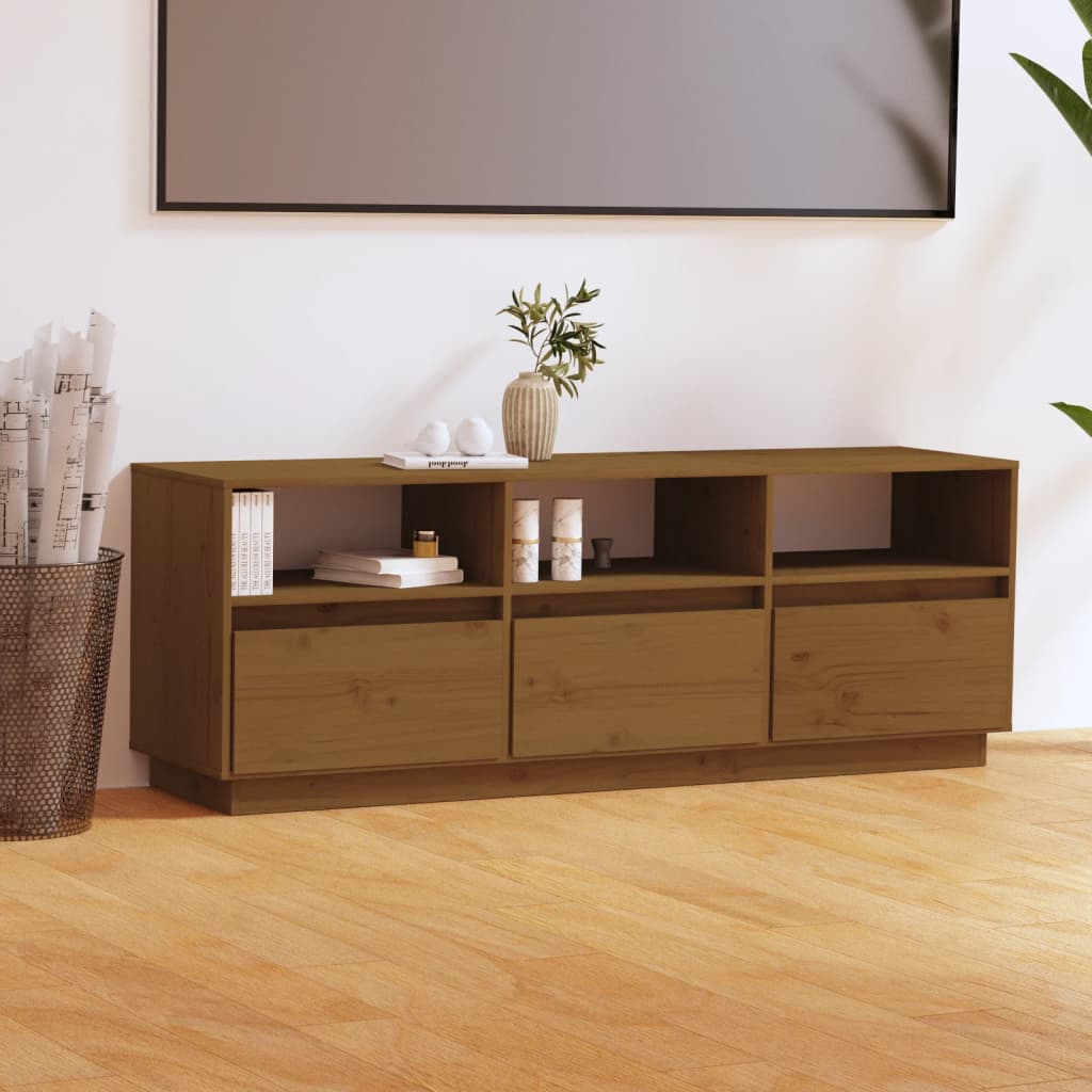 Tv-Meubel 140X37X50 Cm Massief Grenenhout Honingbruin