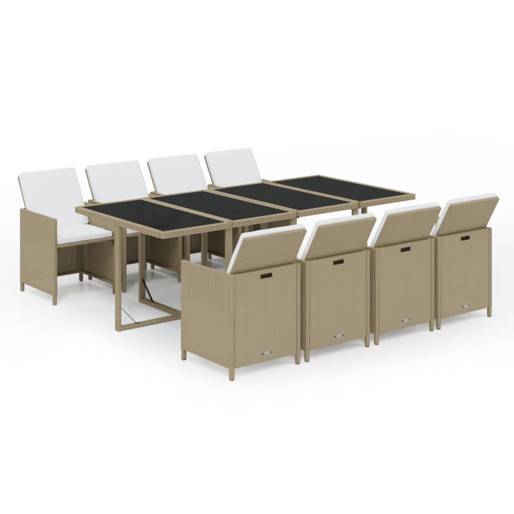 9-Delige Tuinset Met Kussens Poly Rattan Beige