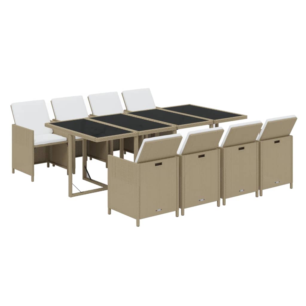 9-Delige Tuinset Met Kussens Poly Rattan Beige