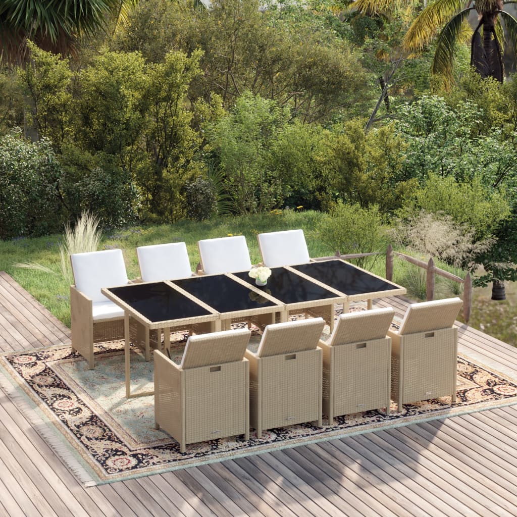 9-Delige Tuinset Met Kussens Poly Rattan Beige