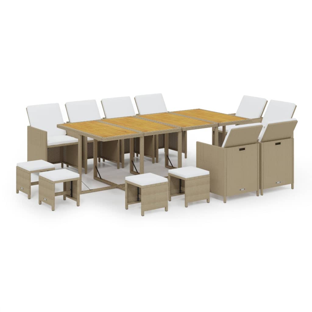 13-Delige Tuinset Met Kussens Poly Rattan Beige