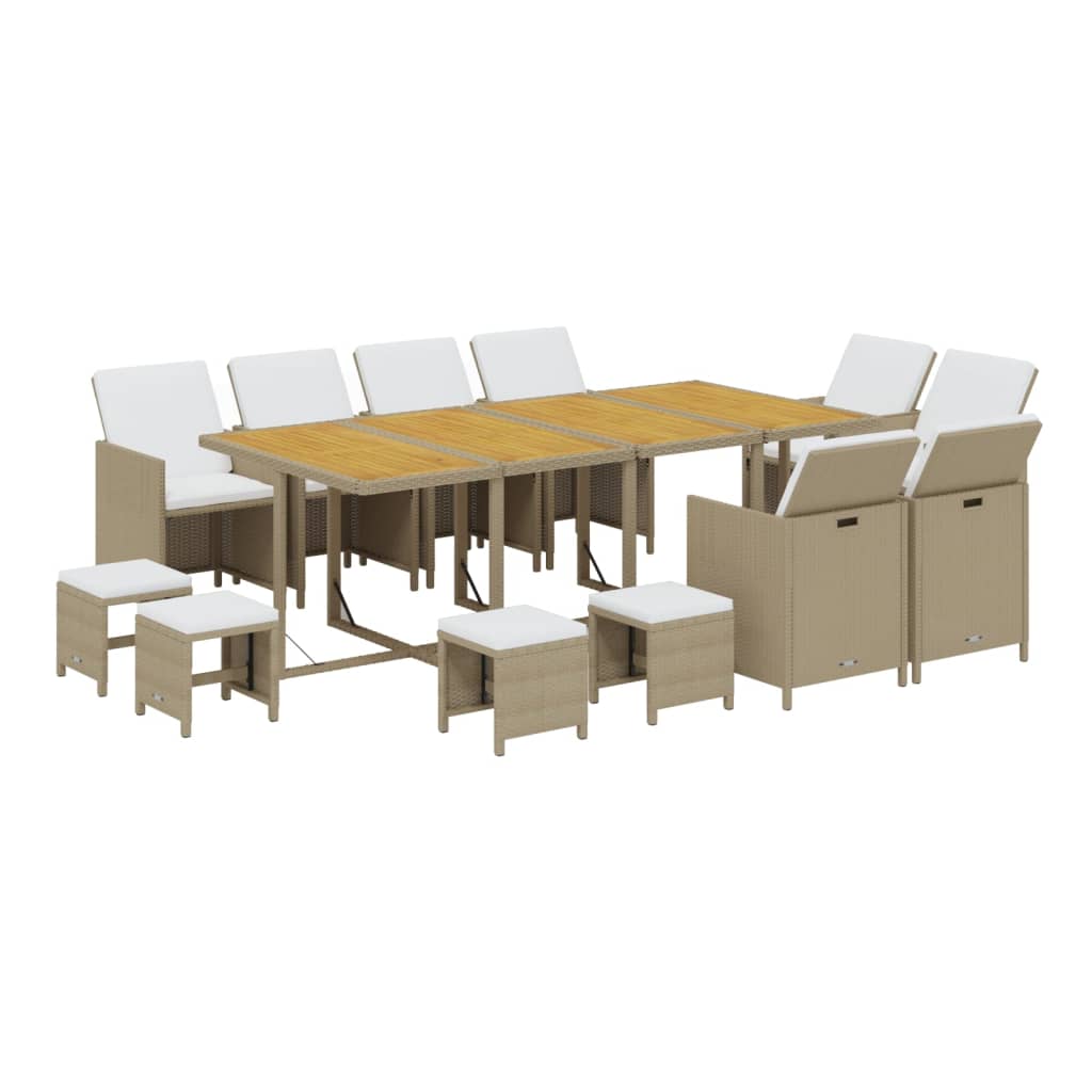 13-Delige Tuinset Met Kussens Poly Rattan Beige