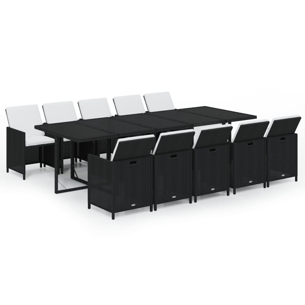 11-Delige Tuinset Met Kussens Poly Rattan Zwart