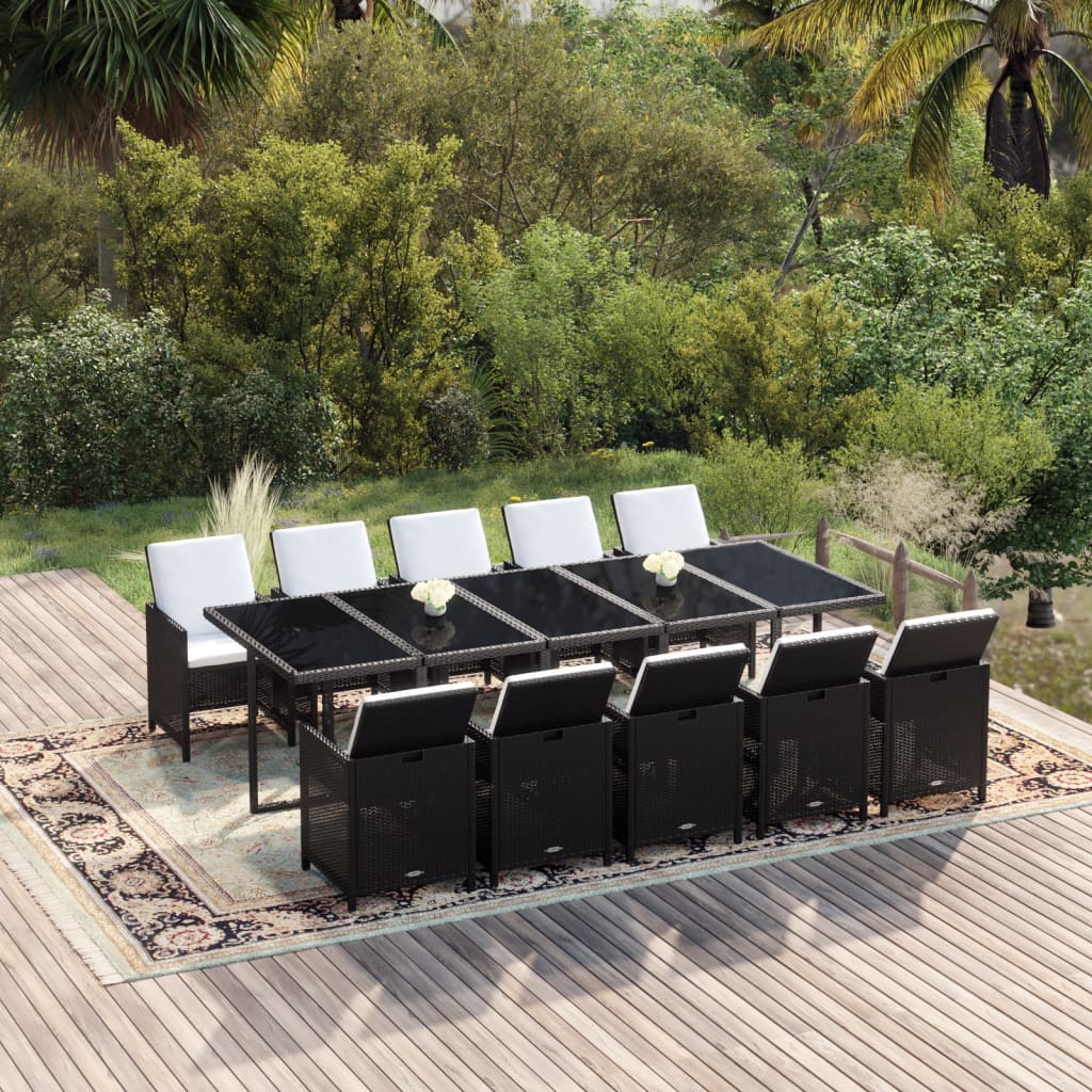 11-Delige Tuinset Met Kussens Poly Rattan Zwart