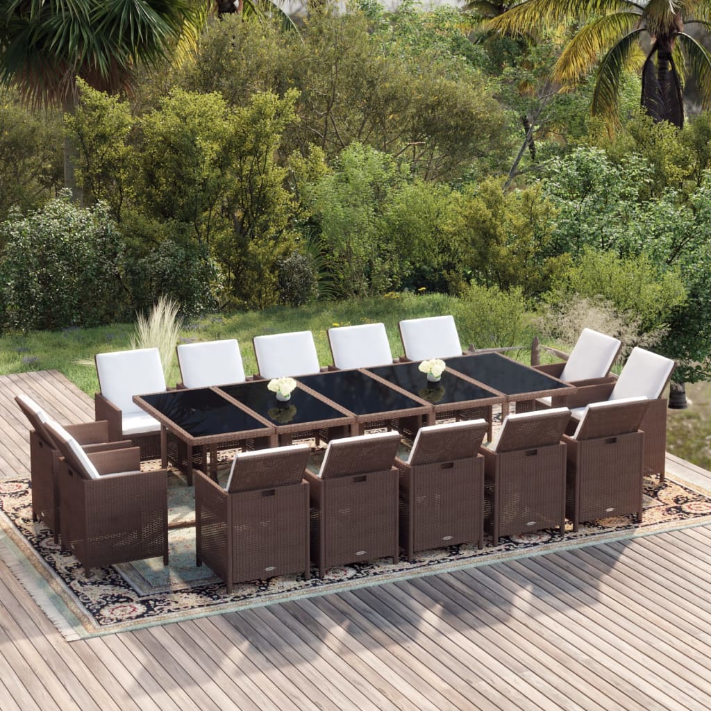 15-Delige Tuinset Met Kussens Poly Rattan Bruin