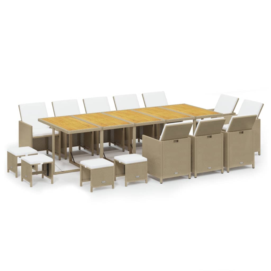 15-Delige Tuinset Met Kussens Poly Rattan Beige