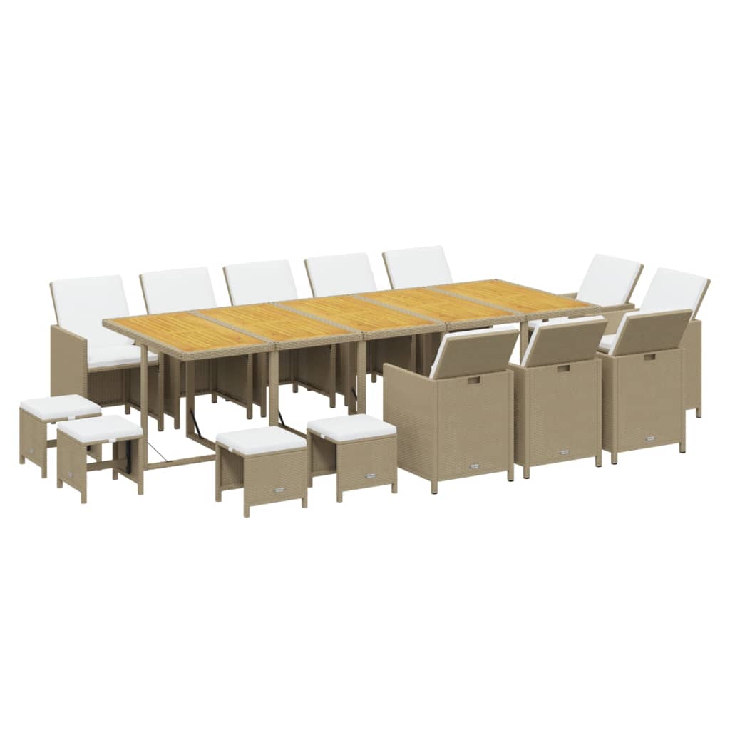 15-Delige Tuinset Met Kussens Poly Rattan Beige
