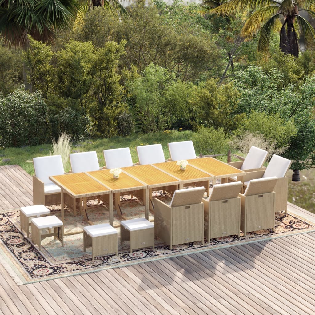 15-Delige Tuinset Met Kussens Poly Rattan Beige