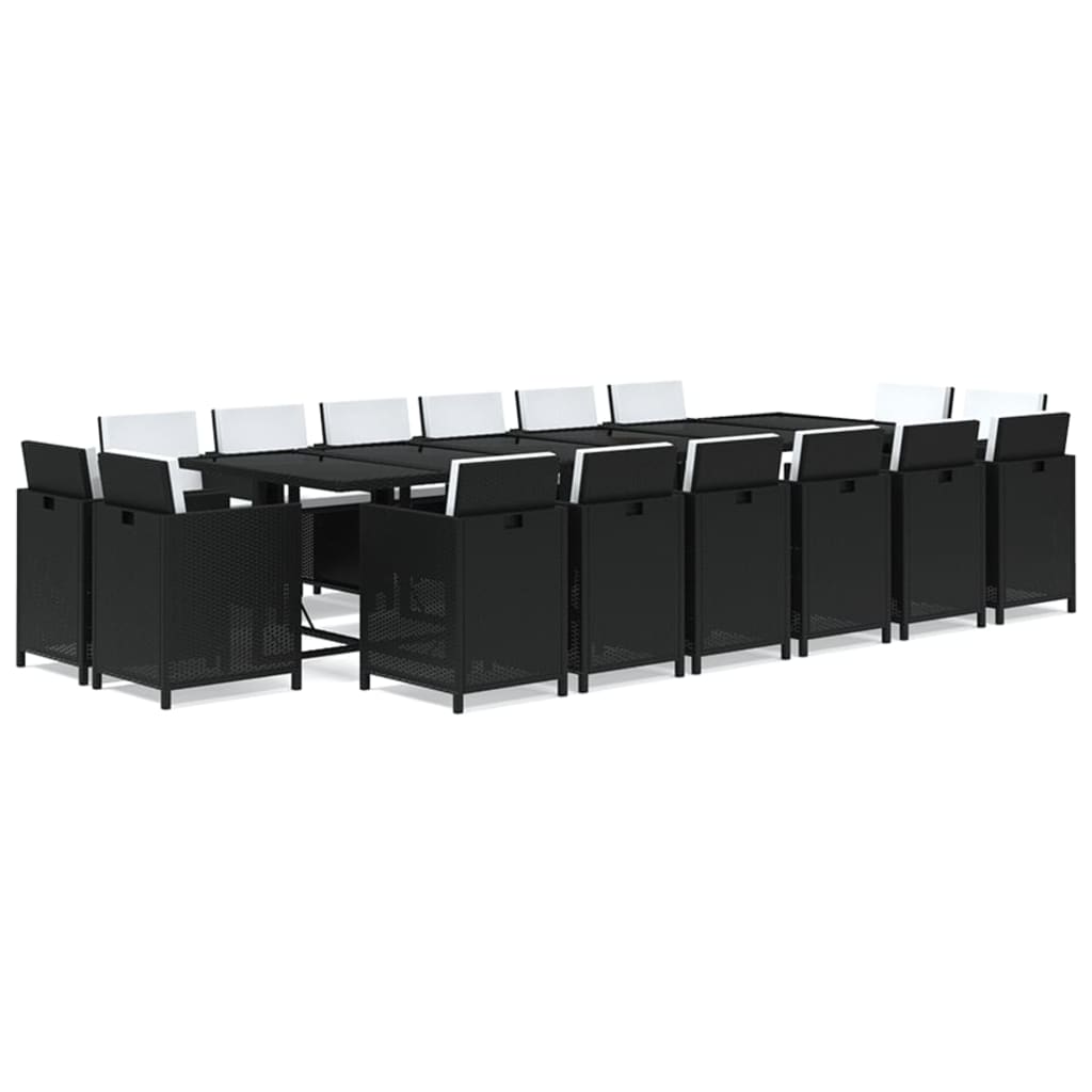 17-Delige Tuinset Met Kussens Poly Rattan Zwart