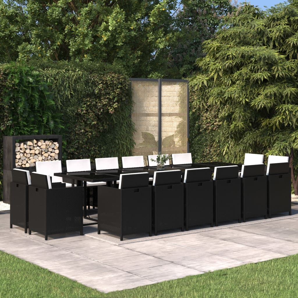 17-Delige Tuinset Met Kussens Poly Rattan Zwart