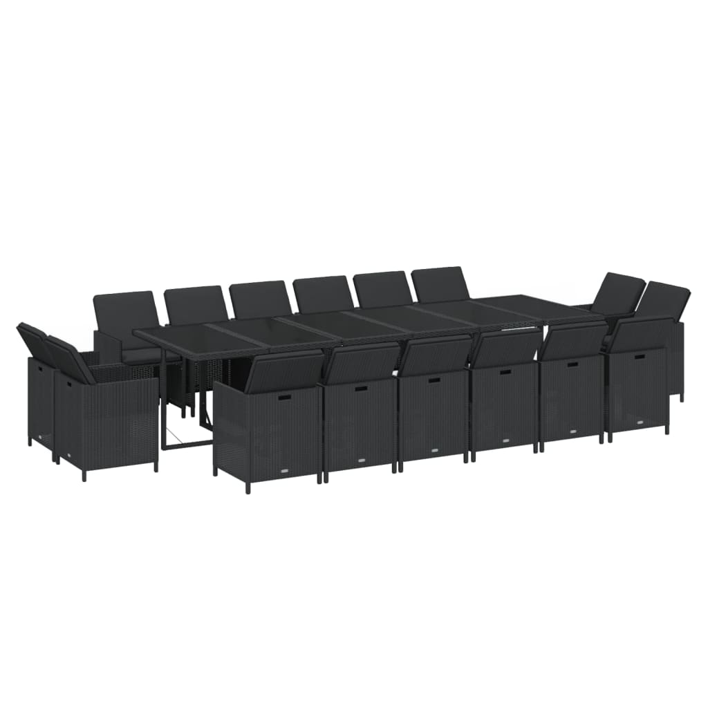 17-Delige Tuinset Met Kussens Poly Rattan Zwart