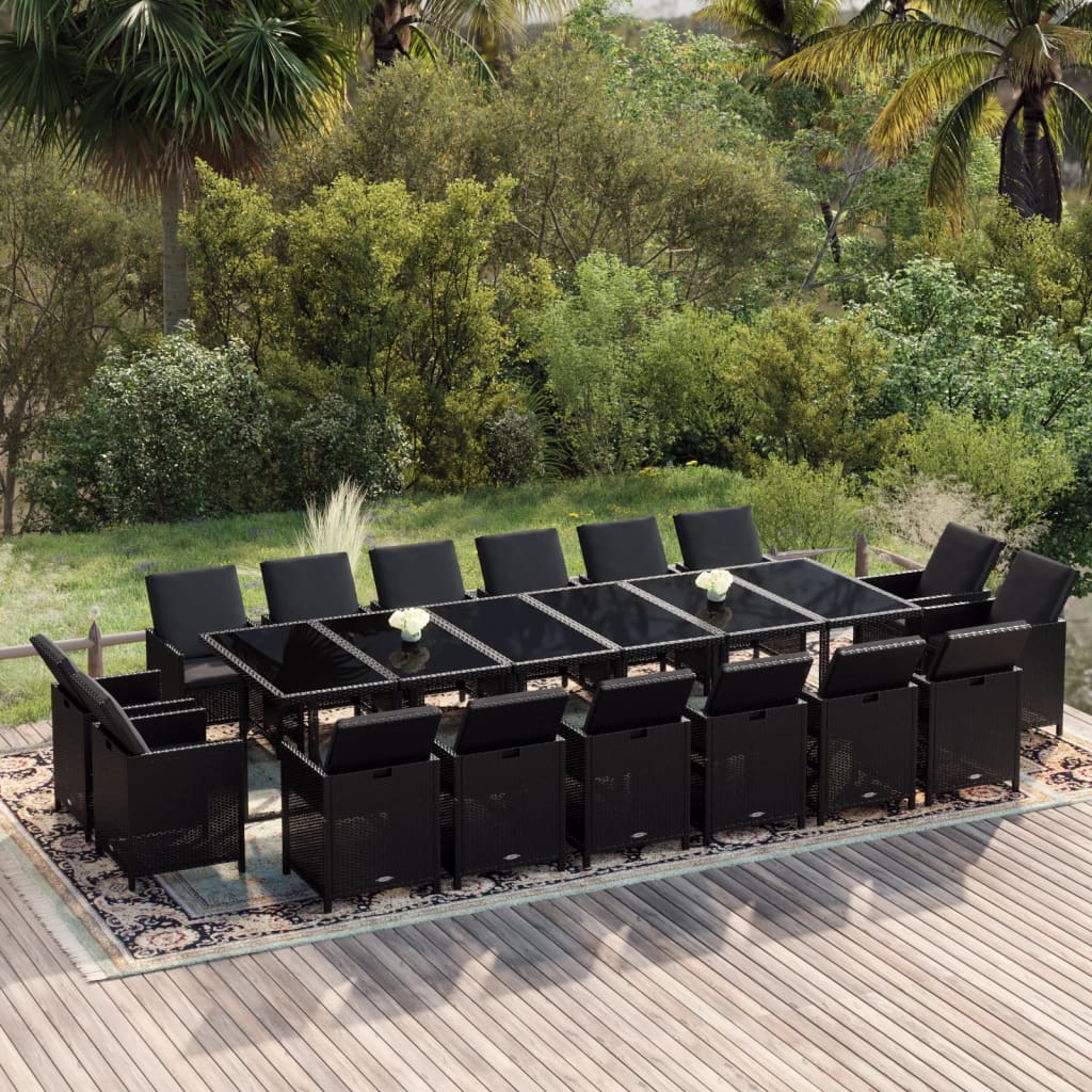 17-Delige Tuinset Met Kussens Poly Rattan Zwart