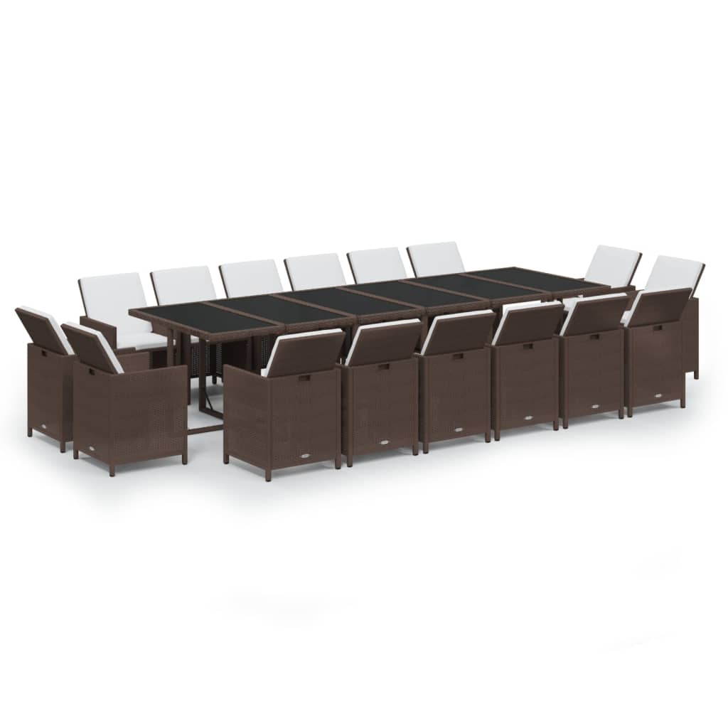 17-Delige Tuinset Met Kussens Poly Rattan Bruin