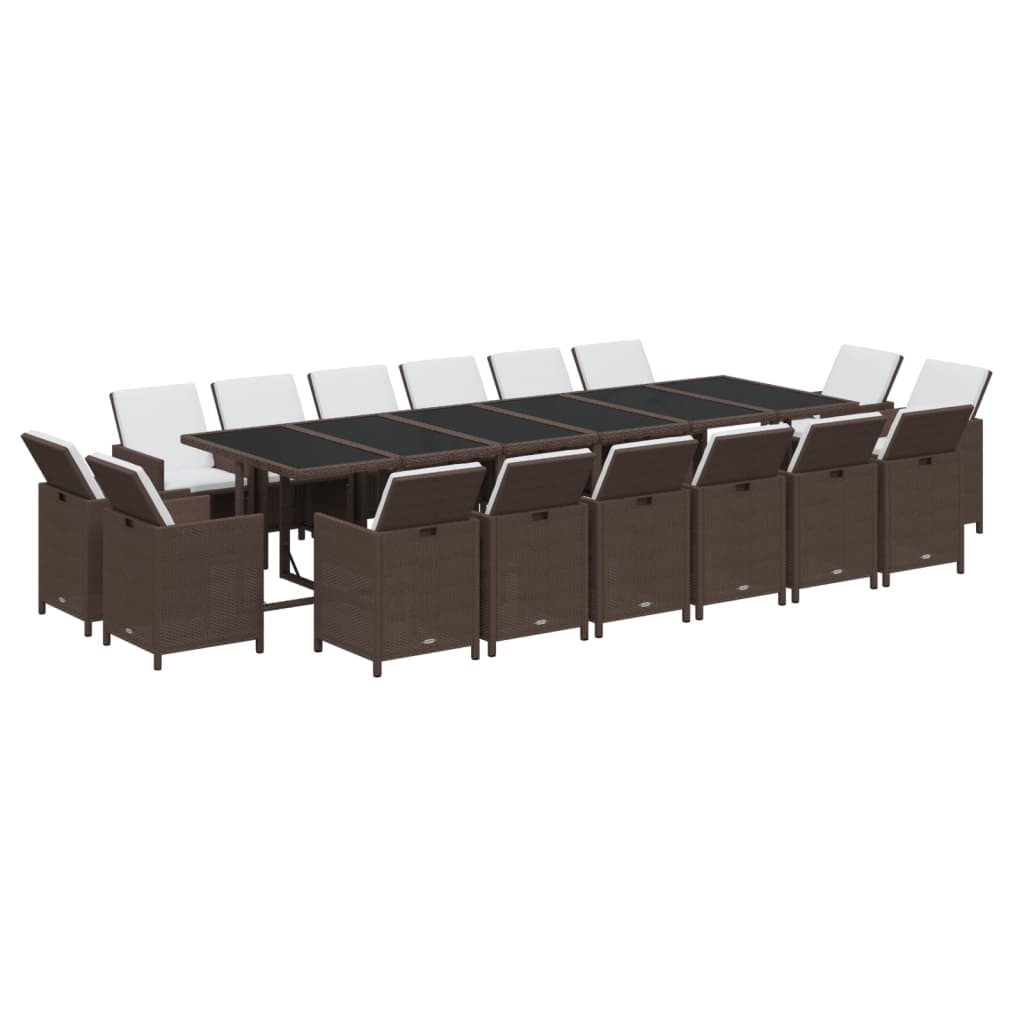 17-Delige Tuinset Met Kussens Poly Rattan Bruin