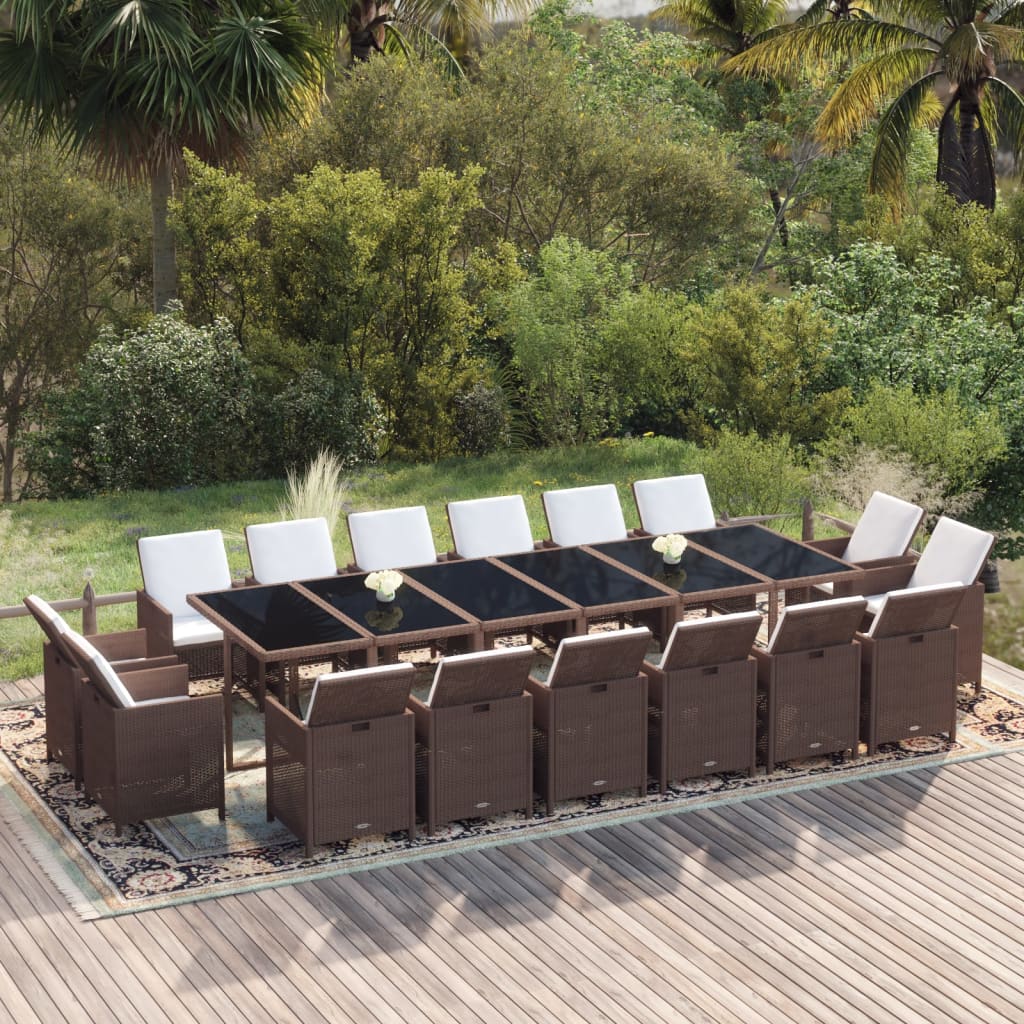 17-Delige Tuinset Met Kussens Poly Rattan Bruin
